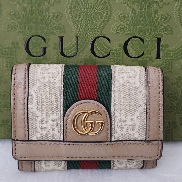 Auth Gucci GG Sherry Line Trifold Compact Wallet - Picture 1 of 11